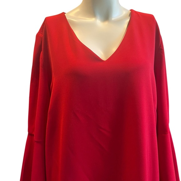Tahari Red Bell Sleeve V-Neck Sheath Dress - Picture 12 of 14